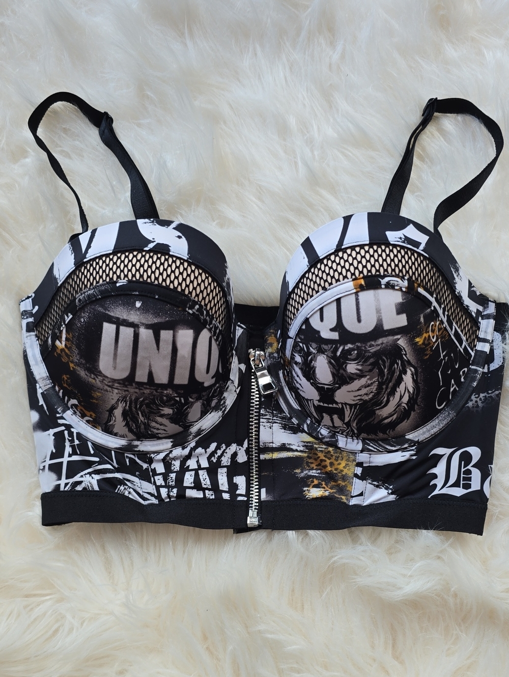 Limited-Edition Victoria's Secret x Balmain Punk Graffiti Print Zip Bustier Bra
